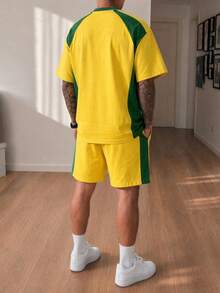 Gritte Field Men's Colorblock Brazil Print T-Shirt And Shorts Sports Set, Gym - Multicolor - View 2