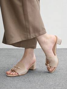 CUCCOO BIZCHIC New Women's Shoes Suede Texture Classic Thick Heel High Heel Slippers Sandals Summer Comfortable Versatile Tongle Office Wear Fit - Apricot 1 - View 3