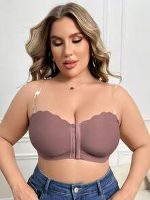 SHEIN Sujetador Bandeau sin Aros con Cierre Delantero Talla Grande, 1 pieza - Marrón - Ver 5