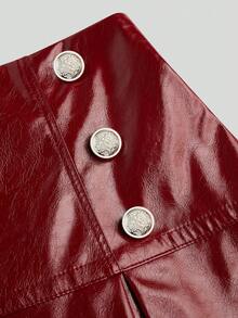 Sweetra Rok Seksi Ukuran Besar dengan Desain Belahan untuk Musim Gugur - Burgundy - View 5