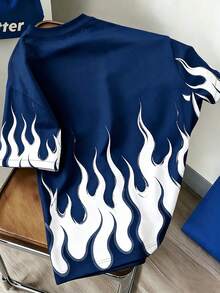 Manfinity Hypemode Men's Summer Casual Flame Print T-Shirt - Navy Blue - View 2