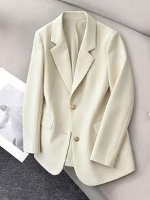 SHEIN Franclia New Summer Solid Color Minimalist Business Casual Professional Commuter Office Business Structured Business Blazer Teachers' Day Off-White - Apricot - View 8