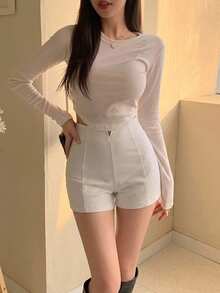 DAZY Women's Solid Color Casual Versatile Daily Shorts - White - View 4