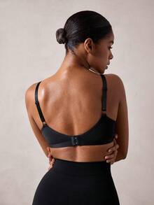 Veilyse 1pc Women's Comfortable Wireless Soft Cup Solid Color Brafor Summerfor Summer - Black - View 2