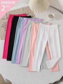 [7pcs Randomly Send 2pcs]Young Girls 2pcs Set Knitted Slim Fit All-Match Casual Versatile Spring/Summer Black/White Leggings, All-Season Wear - Multicolor - View 1