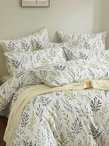 Cirelle 2/3pcs Floral Botanical Print Quilt Cover Set – Jacquard Textured Super Soft Polyester Bedding, Breathable & Machine Washable (1 Cover + 2 Pillowcases, No Insert), For Double/Queen/King Bed, Student Dorm & Home - Green - View 5