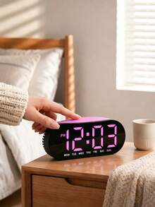 LED Digital Alarm Clock With Week Display, Dimmable Pink Large Screen Desk Clock, Dual Alarm Snooze Function Bedroom Table Clock For Home Decor, Support 12/24H Time Format - multicolor - View 5