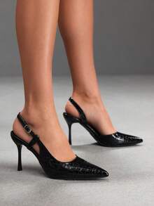 CUCCOO SZL Women's Spring And Summer Black Stone Pattern Pointed High Heels Women's Rear Strap Stiletto Shoes - Black stone pattern - View 5