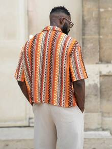 thenoahjr thenoahjr Men's Knitted Casual Loose Short Sleeve Jacquard Pattern Shirt, Everyday Wear, Young Style - Multicolor - View 2