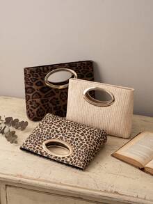 Cirelle 1Pc/2Pcs Portable PU Leather Hand Clutch Equipped With Shiny Metal Hardware. Retro Leopard And Minimalist Woven Designs Are Selectable. Large Capacity Holds Personal Essentials, Perfect For Multiple Occasions As A Refined Festival Gift For Females. - Multicolor - View 5