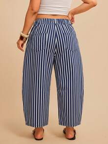 Comfortcana Plus Size Vacation Casual Striped Denim Jeans - Blue - View 2