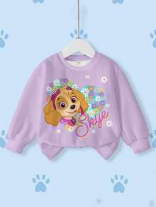 SHEIN | PAW Patrol بلوزة رياضية بياقة طاقم وأكمام طويلة ذات نمط كرتوني للفتيات الصغيرات - أبيض - مشاهدة 1