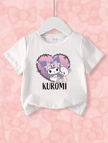 HELLO KITTY AND FRIENDS | SHEIN 女婴休闲可爱卡通图案圆领短袖上衣，夏季 - 白色 - 查看 1