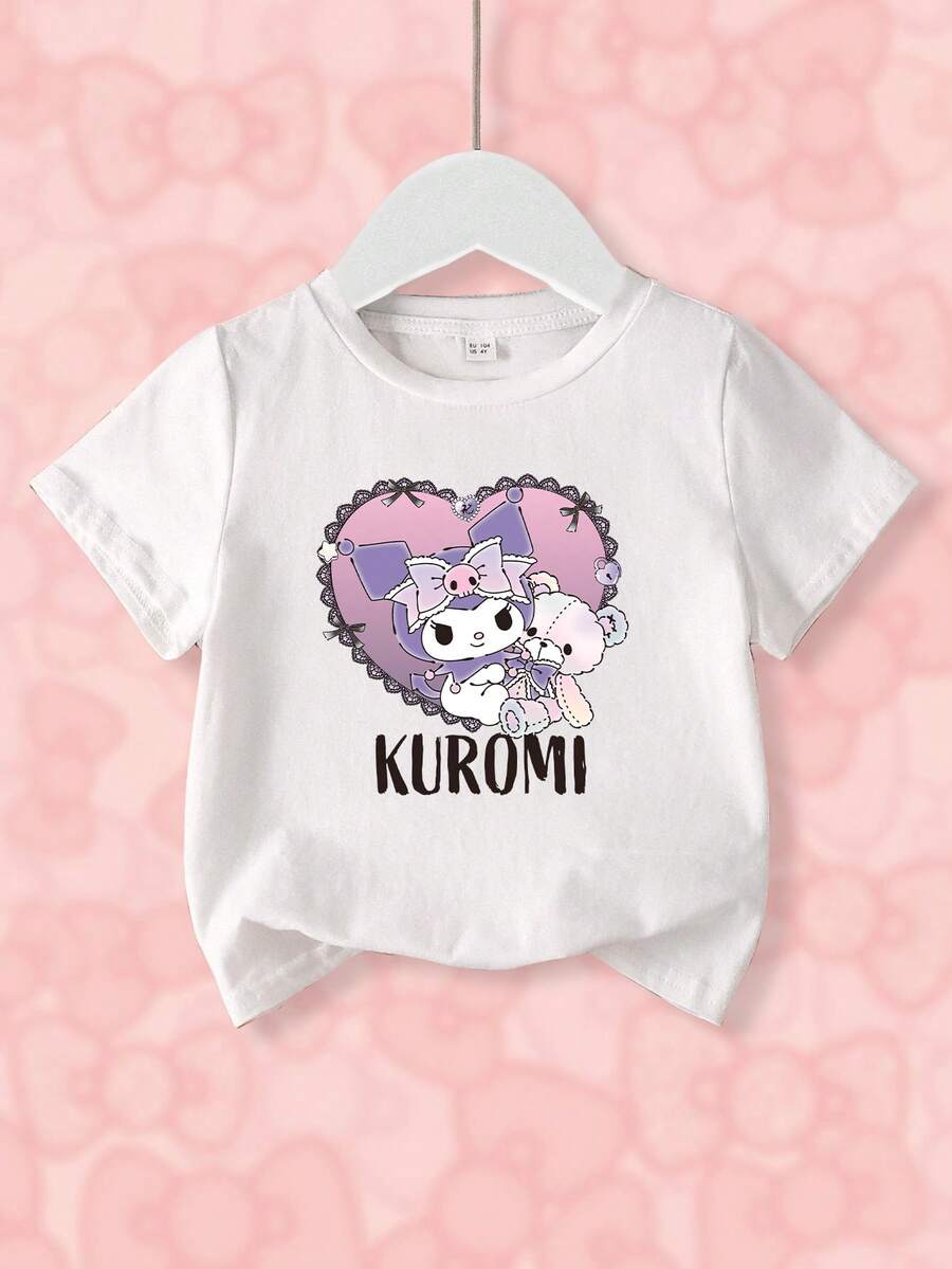 HELLO KITTY AND FRIENDS | SHEIN 女婴休闲可爱卡通图案圆领短袖上衣,夏季 - 白色 - 查看 1