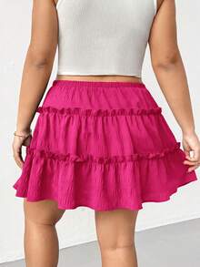 Shapeblank Plus Size Women's Solid Color Pleated Casual Versatile Daily Skort Fall - Hot Pink - View 3