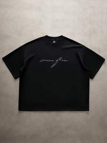 TOKVUE 男士街頭風熱銷 3D 刺繡休閒黑色 T-shirt，送給男友/丈夫的禮物，週年紀念禮物，朋友聚會穿搭 - 黑色 - 查看 7