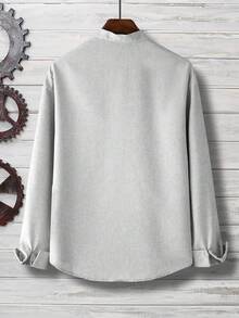 Calvornis Loose Fit Men Solid Button Up Shirt - Light Grey - View 2
