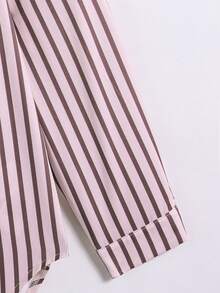 Tween Girl Striped Sun Protection Shirt, Spring/Summer, Korean Style,Holiday,Summer,Travel - Pink - View 7