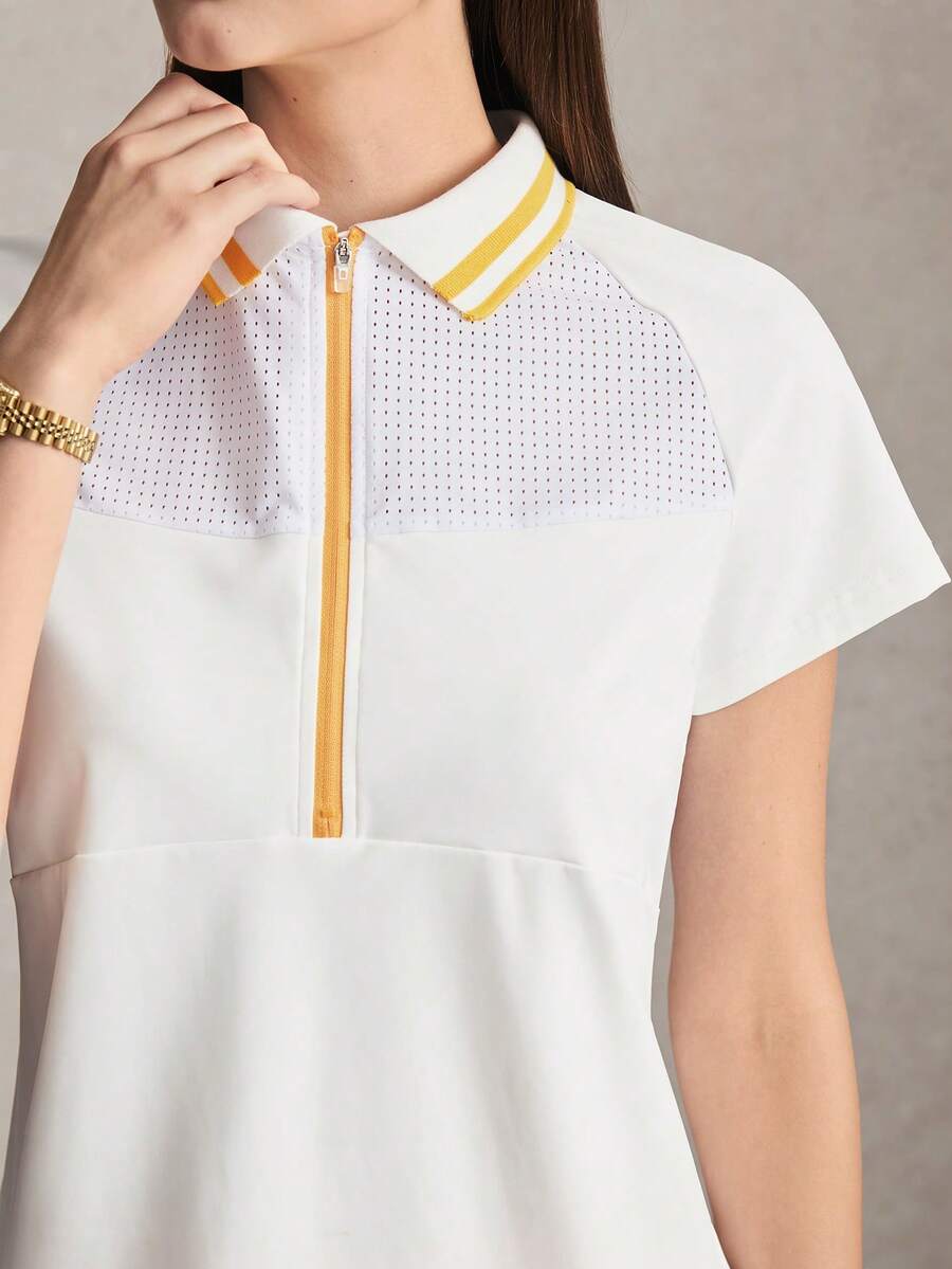Activina Women's Short Sleeve Half-Zip Sports Polo Shirt - Orange - View 1
