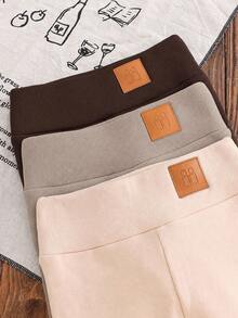 SHEIN LMoss Kids 3件組女孩字母印花休閒百搭內搭褲 - 棕色 - 查看 3