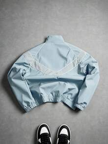 PAVTROS Men's Stand Collar Contrast Color Jacket Zipper Outerwear - Baby Blue - View 4