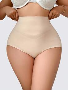 SHAPORA Women's Plus Size Seamless High Waist Tummy Control Shaping Panties, Double Layer Strong Compression Butt Lifting Shaping Bottoms, 1pc Summer Sexy - Apricot - View 6