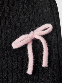 ROMWE Kawaii Plus Size Casual Bow Decor Deep V Off-Shoulder Pullover Sweater - Black - View 2