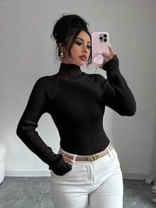 SHEIN Raffinéa Y2K 优雅户外针织套头衫，适合通勤、度假和日常穿着 - 黑色 - 查看 3