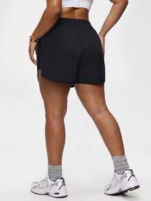 SHEIN Rhythm Era Women's Plus Size Elastic Waist Casual Versatile Daily Wear Sports Shorts - Black - View 2