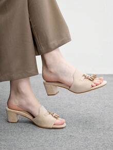 CUCCOO BIZCHIC New Women's Shoes Suede Texture Classic Thick Heel High Heel Slippers Sandals Summer Comfortable Versatile Tongle Office Wear Fit - Apricot 1 - View 1