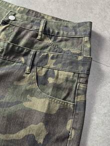 ROMWE MEN Street Life Men's Camouflage Print Double Waist Denim Shorts - Multicolor - View 4