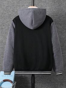 SHEIN 青少年男孩基本款毛絨內裡夾克，休閒連帽秋冬外套，保暖內裡填充外套 - 彩色 - 查看 2