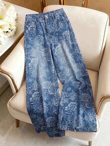 GlowEve Women's Casual Jacquard Straight Leg Jeans - Blue - View 1