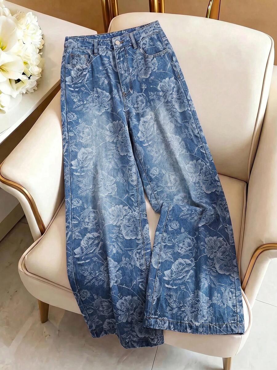 GlowEve Women's Casual Jacquard Straight Leg Jeans - Blue - View 1