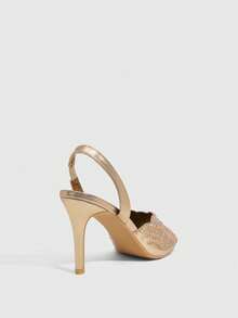 CUCCOO SZL Champagne Gold Rhinestone Stiletto Sandals Women, Open-Toed Back Strap Banquet Style High-Heeled Sandals - Champagne - View 3