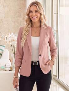 EMERY ROSE Blazer casual con botones frontales, solapa entallada y manga larga para mujer, unicolor - Rosa Pálido - Ver 1