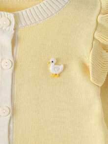 Baby Girl Button-Up Cute Pattern Knitted Cardigan, Versatile Style For Autumn/Winter - Yellow - View 3