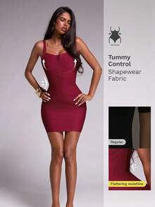 Nuvra Bandage Fabric Waist-Cinching Sexy Fashion Elegant Party Night Out Club Dress Burgundy Red Summer - Burgundy - View 5