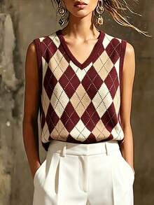 Balvessa Women's Diamond Quilted V-Neck Casual Commuter Tank Top - Multicolor - View 1