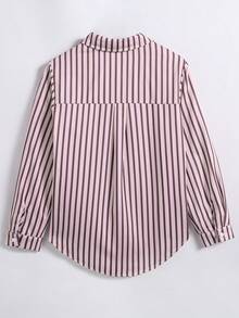 Tween Girl Striped Sun Protection Shirt, Spring/Summer, Korean Style,Holiday,Summer,Travel - Pink - View 2