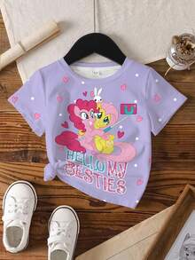 My Little Pony X SHEIN Young Girl Cartoon Heart Print Short Sleeve T-Shirt - White - View 7