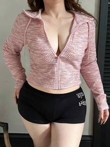 Dazy Plus Sweatshirt Hoodie Warna-warni Model Pas Badan dengan Bukaan Depan Lengan Panjang untuk Anak Perempuan, Musim Semi dan Gugur, Kasual, Model Baru Warna Pink - Berwarna merah muda - View 4