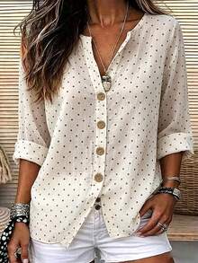 Breezaya Women's Casual Polka Dot Print Shirt For Vacation - Apricot - View 1