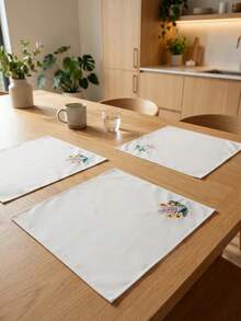 1件/3件裝花卉刺繡餐巾，白色復古手帕混搭款，可水洗餐桌墊 - 白色 - 查看 9