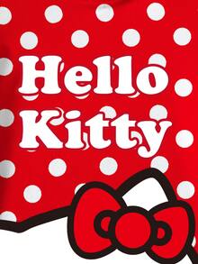 HELLO KITTY AND FRIENDS | SHEIN 年轻女孩夏季休闲日常通勤甜美可爱趣味卡通字母波点印花T恤裙 - 白色 - 查看 4