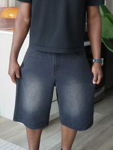 Harrin Don Harrin Don Men's Loose Wide Leg Casual Denim Bermuda Shorts Jorts, Emo Style - Black - View 5