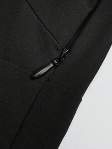 SHEIN LUNE CURVE 大码女式 V 领系带荷叶边袖优雅连衣裙 - 黑色 - 查看 5