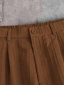FeverCity Men's Casual Versatile Solid Color Shirt And Pants Set - Brown - View 6