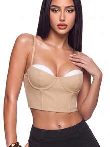 SHEIN ICON Colorblock Bustier Cami Top - Khaki - View 2