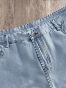Manfinity Joysei Plus Size Men's Loose Pocket Relaxed Fit Wide Leg Denim Shorts Going Out Hang Out Vacation Street College - Light Wash - View 3